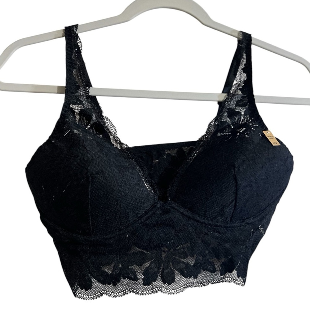 PINK Victoria's Secret Bra Black Medium Lightly Lined Allover Lace Bralette